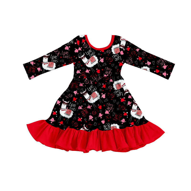 Baby Girls Valentines Llama Ruffle Knee Length Dresses preorder(moq 5)