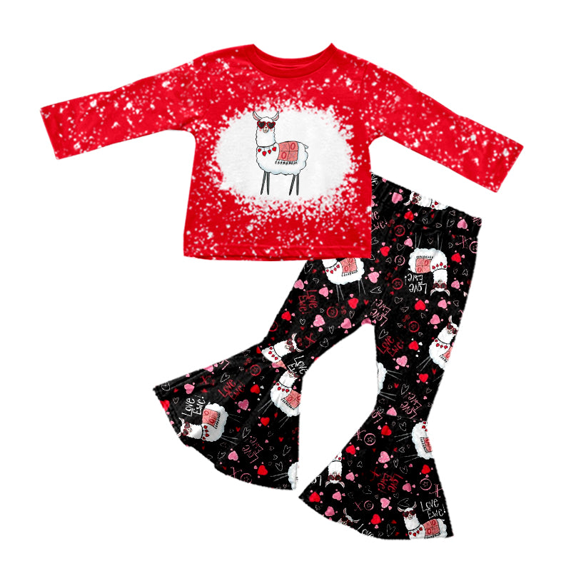 Baby Girls Valentines Llama Top Hearts Bell Pants Outfits Clothes Sets preorder(moq 5)