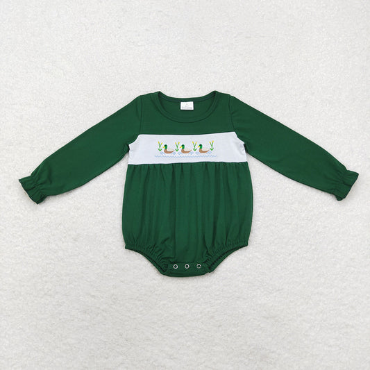 Baby Infant Girls Green Ducks Long Sleeve Rompers