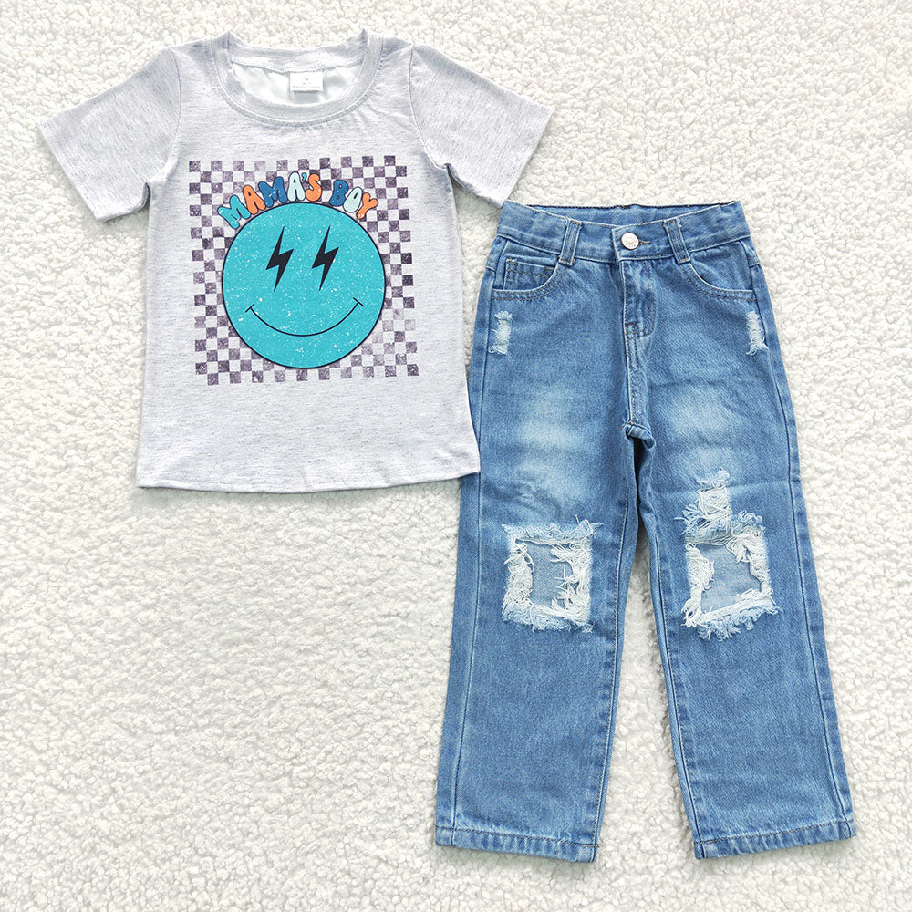 Mama's Boy Tee Shirts Denim Pants Kids Clothes Sets