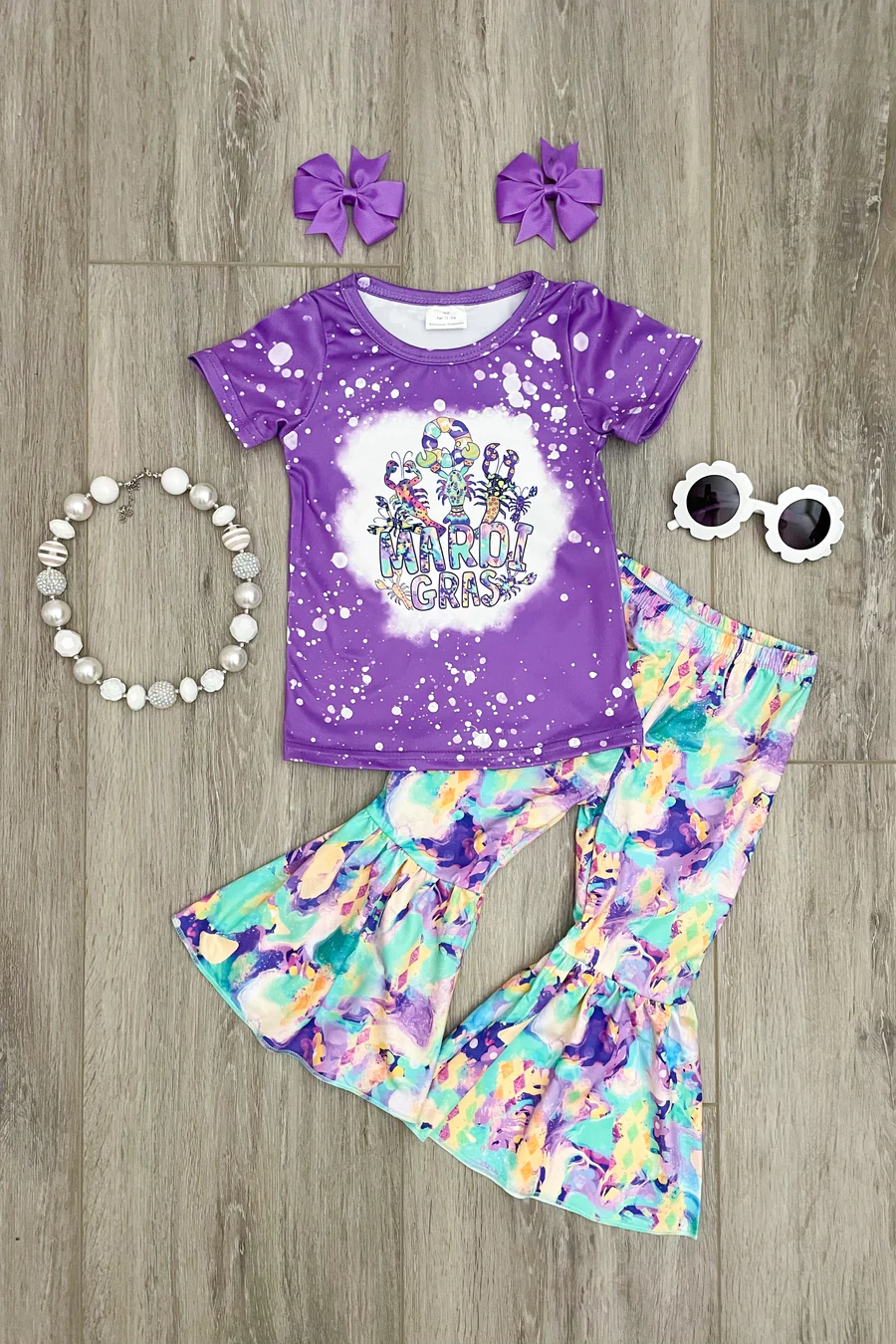 Baby Girls Mardi Gras Crawfish Short Sleeve Top Bell Pants Clothes Sets