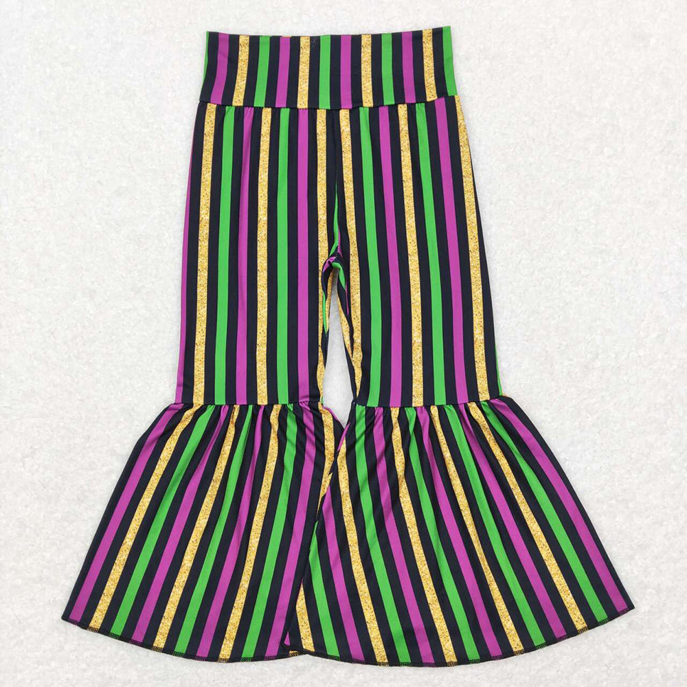 Baby Girls Mardi Gras Stripes Bell Bottom Pants