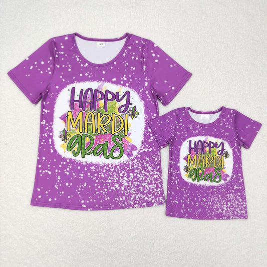 Mommy And Me Mardi Gras Purple Bleached Short Sleeve Tee Shirts Tops