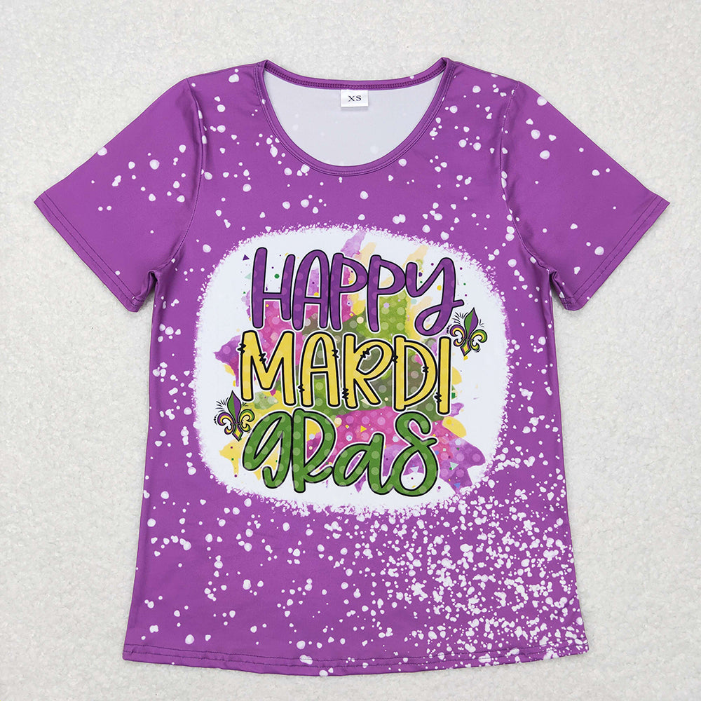 Mommy And Me Mardi Gras Purple Bleached Short Sleeve Tee Shirts Tops