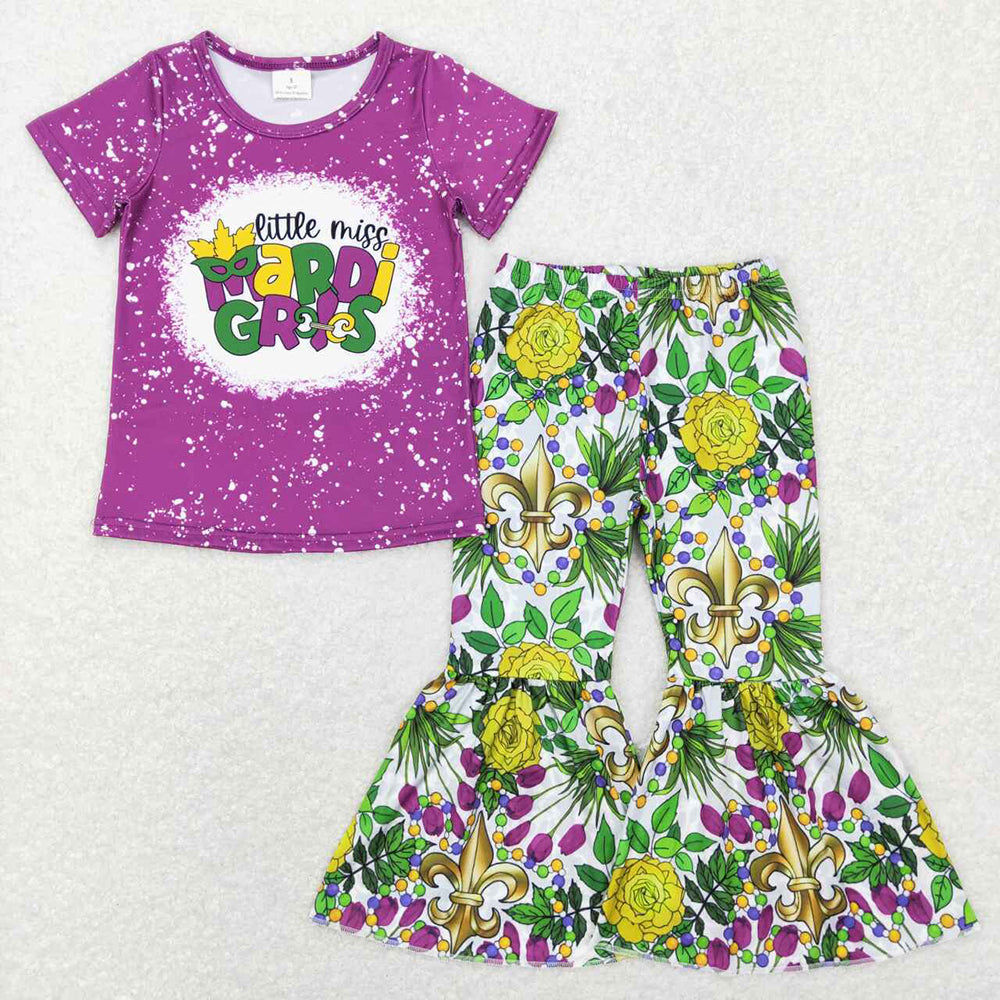 Baby Girls Little Miss Mardi Gras Tee Shirts Bell Pants Clothes Sets