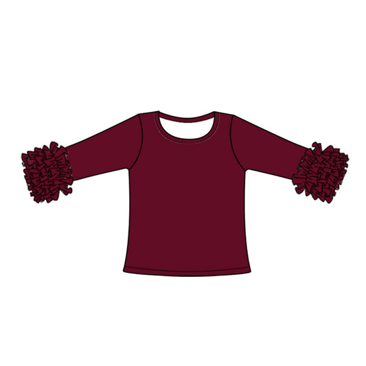 Baby Girls Maroon Icing Ruffle Long Sleeve Tee Shirts Tops preorder(moq 5)