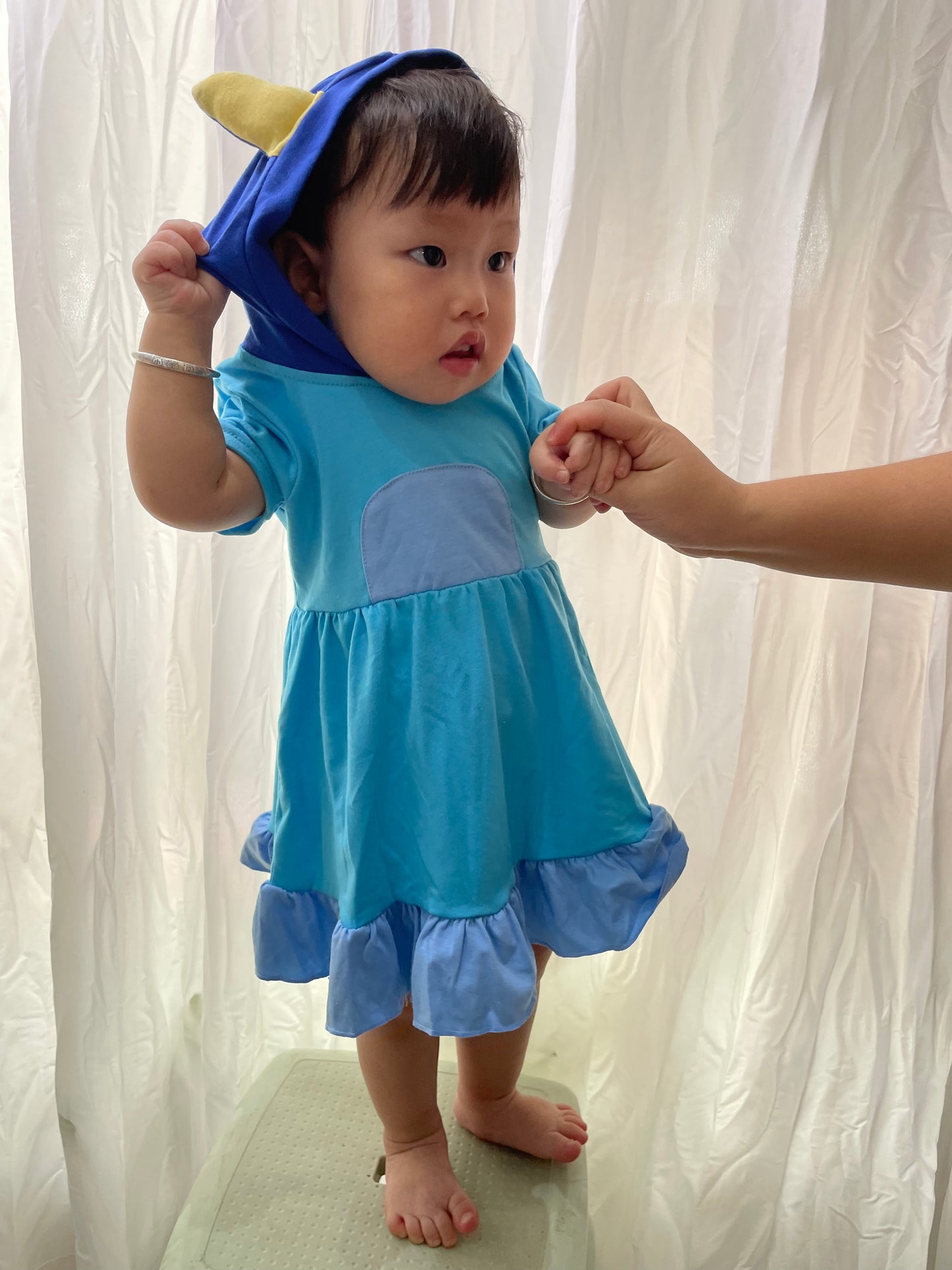 Baby Girls Blue Dog Cats Ears Hoodie Dresses