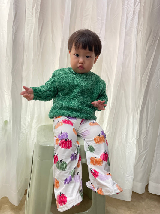 Baby Girls Green Sweater Pumpkin Bell Pants Clothes Sets