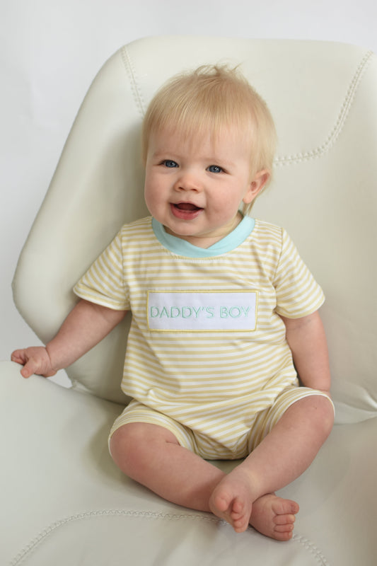 Baby Boys Daddy's Boy Yellow Stripes Rompers