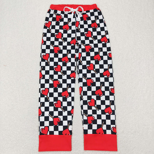 Adult Women Valentines Black Checkered Hearts Pants Pajamas