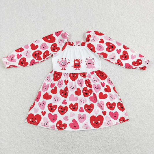 Baby Girls Valentines Monster Long Sleeve Red Knee Length Dresses