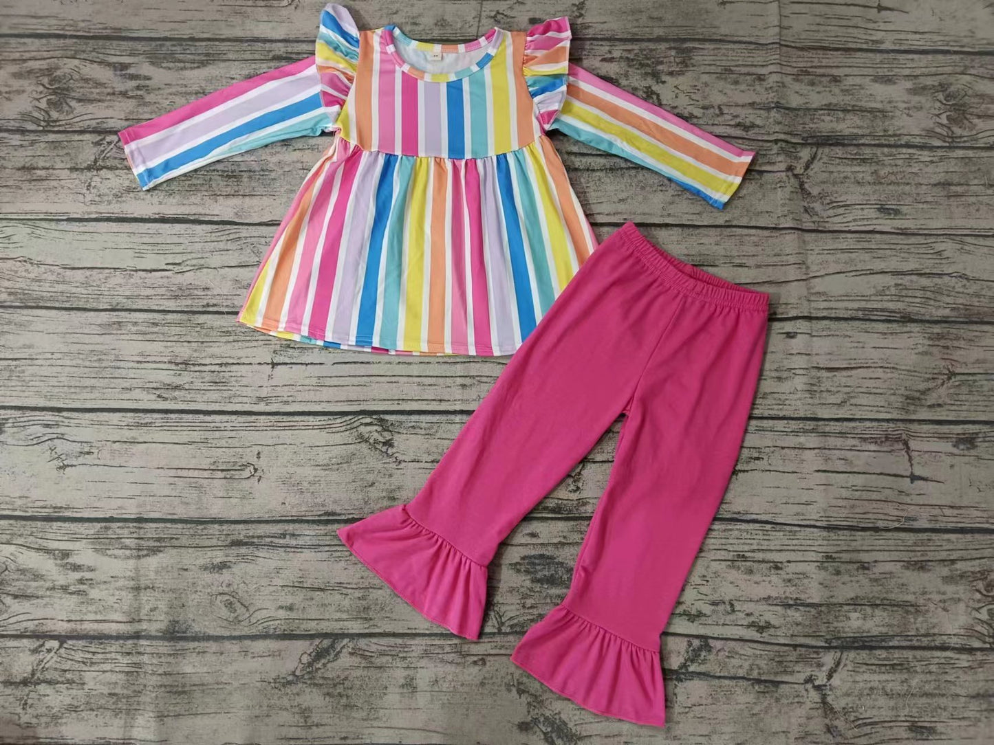 Baby Girls Pink Stripes Tunic Top Bell Pants Clothes Sets preorder(moq 5)
