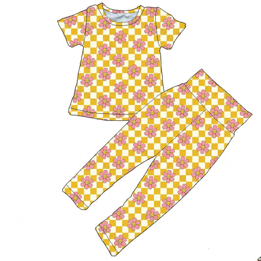 Baby Girls Short Sleeve Flowers Top Pants Pajamas Clothes Sets preorder(moq 5)