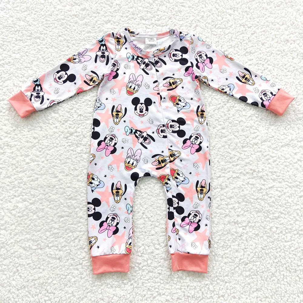 Baby Girls Pink Animal Zip Rompers