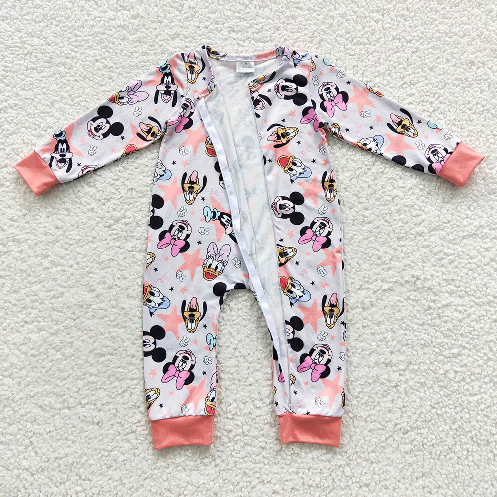 Baby Girls Pink Animal Zip Rompers