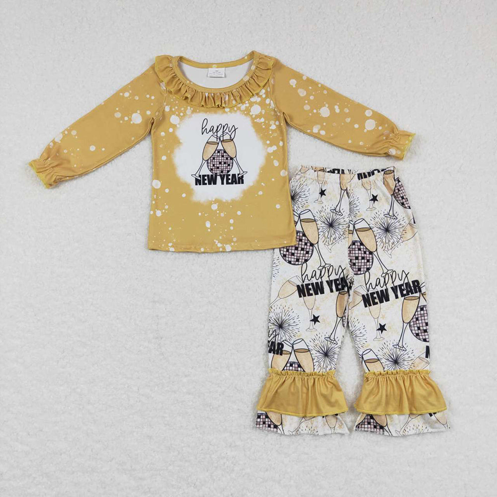 Baby Girls Happy New Year Shirt Ruffle Pants Clothes Sets