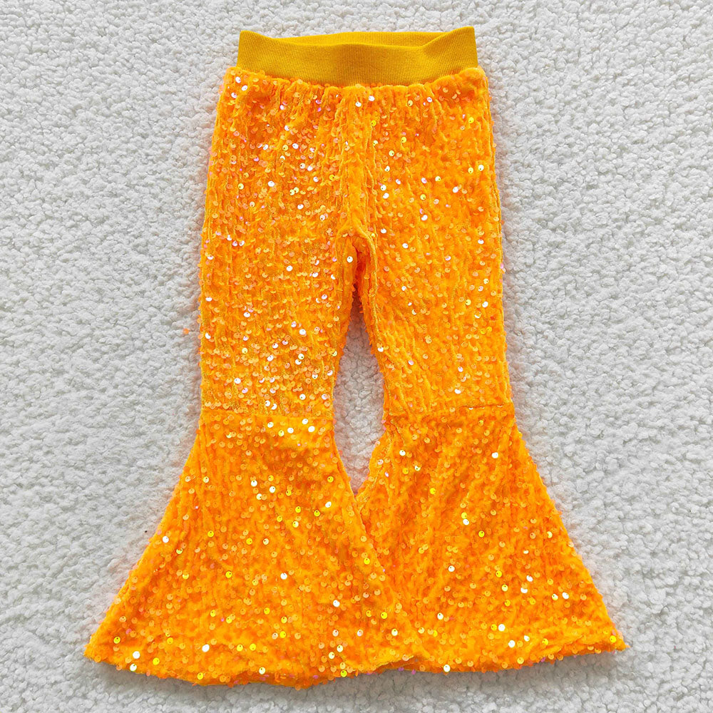 Baby Girls Light Orange Sequin Bell Bottom Pants