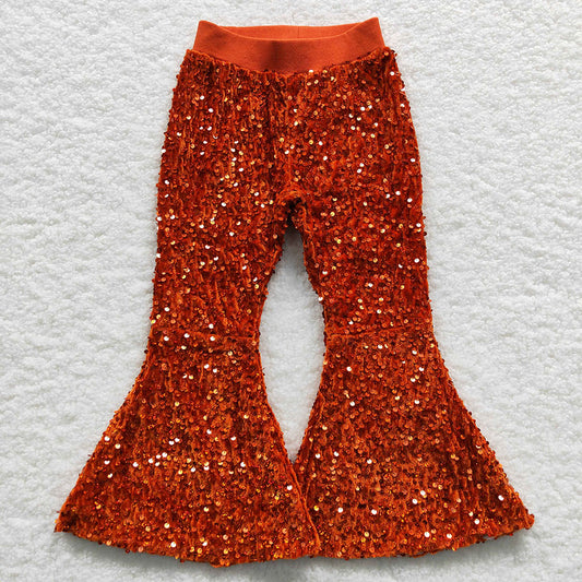 Baby Girls Dark Orange Sequin Bell Bottom Pants