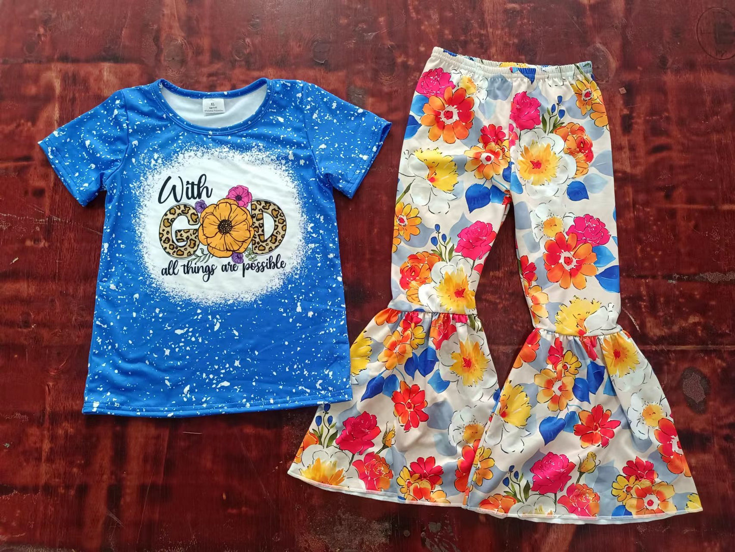 Baby Girls God Flowers Top Bell Pants Clothes Sets preorder(moq 5)