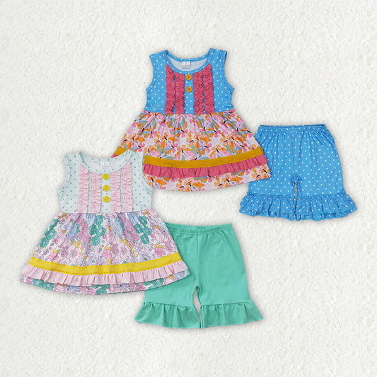 Sibling Baby Girls Floral Ruffle Tunic Shorts Clothes Sets