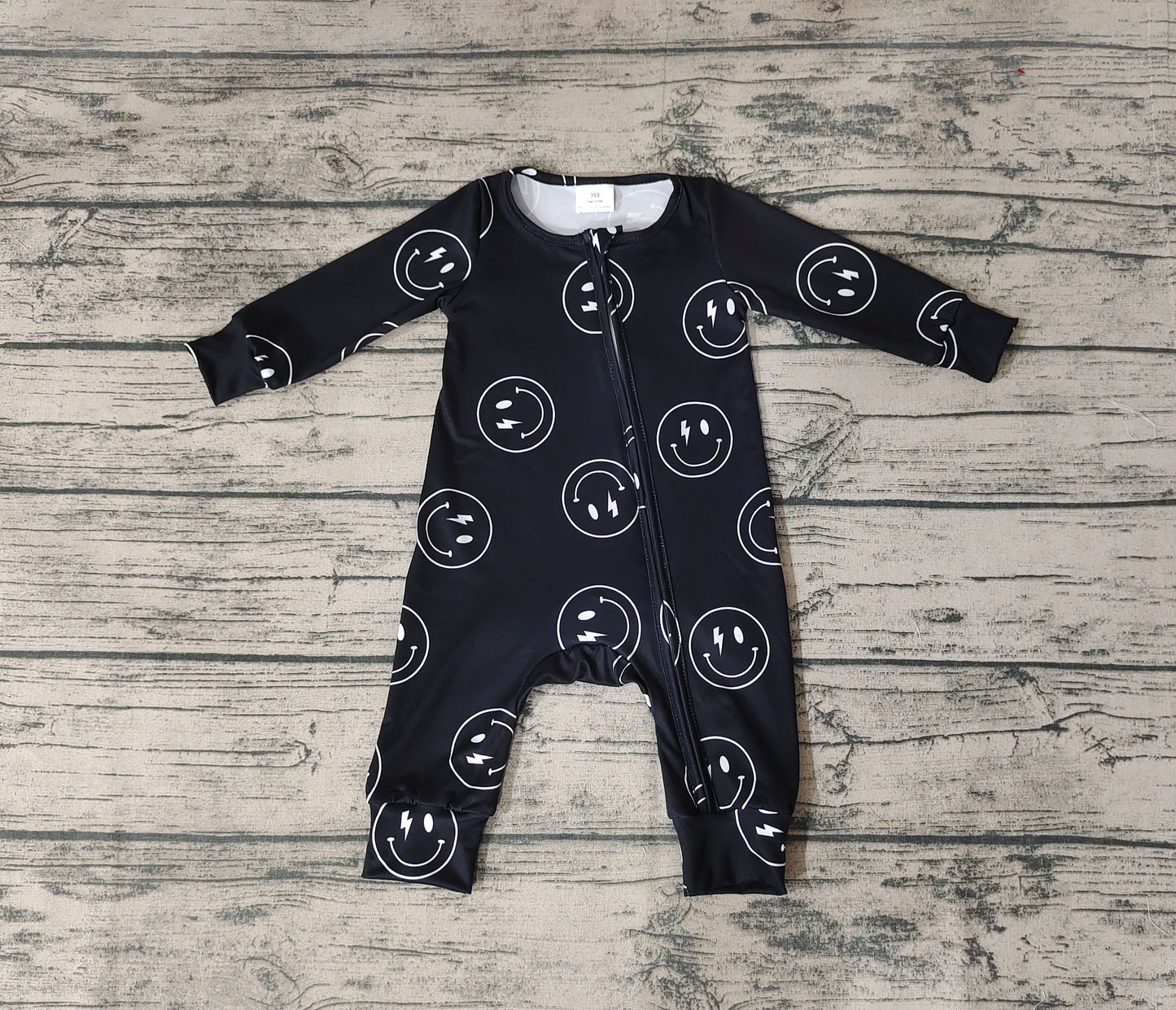 Baby Girls Black Smile Long Sleeve Zip Rompers