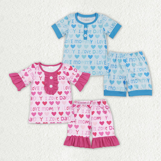 Baby Girls Boys I Love Mom Dad Sibling Shirts Shorts Pajamas Clothing Sets