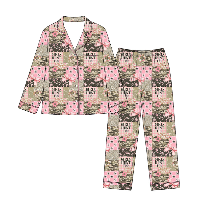 Preorder(moq 5) Women 2‑Piece Outfit Long Sleeve Lapel Collar Printed Adult Clothing Set