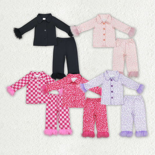 Baby Girls Sister Sibling Buttons Top Pants Fur Pajamas Clothes Sets