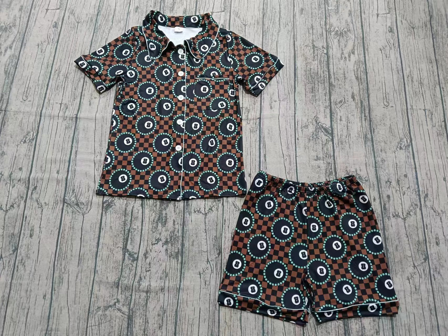 Preorder moq 5 Adult Women Western Brown Circle Button Pocket Top Short Pajamas