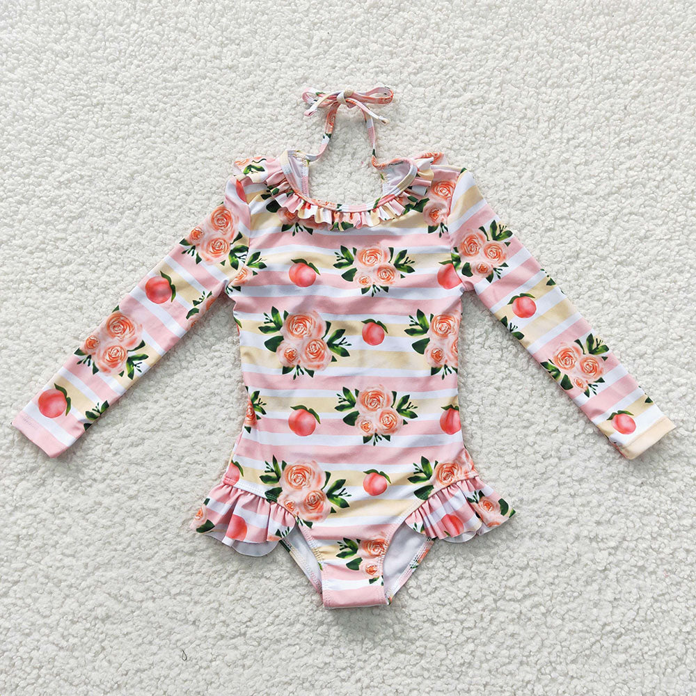 Baby Girls Summer Long Sleeve Flowers One Pieces Swimsuits