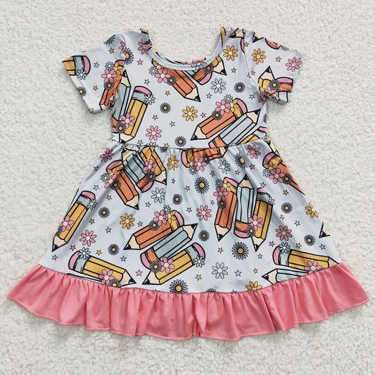 Baby Girls Back To School Pencil Ruffle Knee Length Dresses