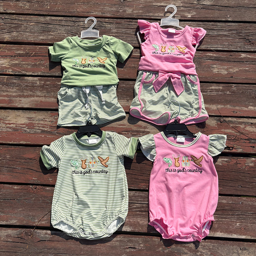 Sibling Girls Baby Boys God Country Hunting Season Rompers Clothes Sets