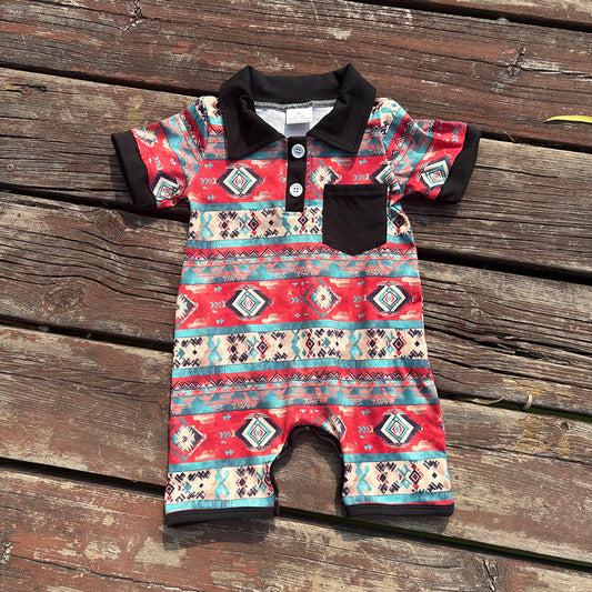 Baby Infant Boys Western Aztec Black Pocket Rompers