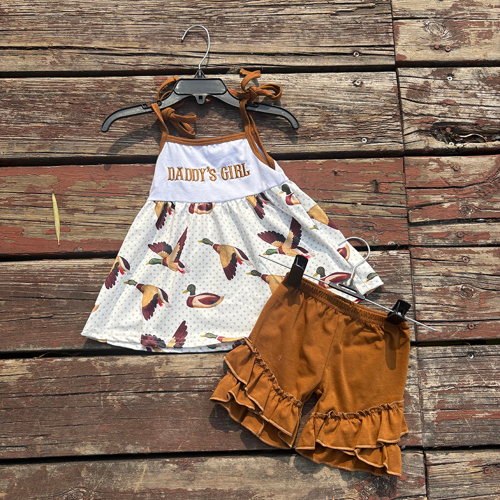 Baby Girls Daddy's Girl Duck Straps Tunic Top Ruffle Shorts Clothes Sets