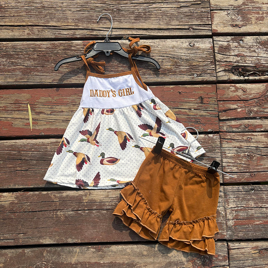 Baby Girls Daddy's Girl Duck Straps Tunic Top Ruffle Shorts Clothes Sets