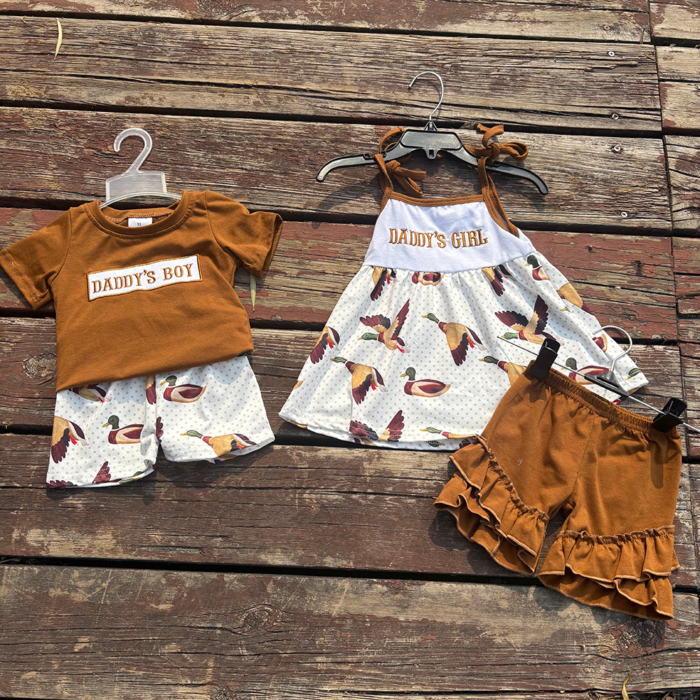 Baby Girls Daddy's Father's Day Duck Summer Sibling Shorts Clothes Sets