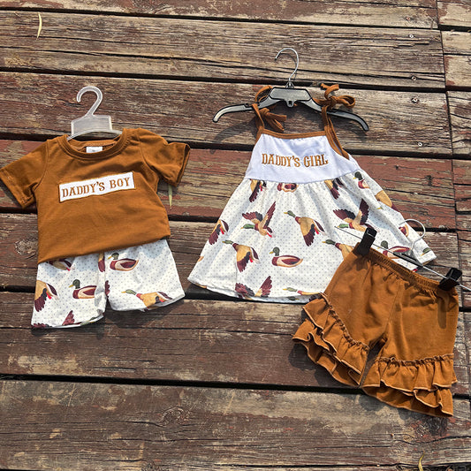 Baby Girls Daddy's Father's Day Duck Summer Sibling Shorts Clothes Sets