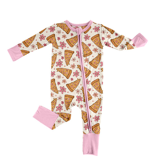 Baby Girls Valentines Pizza Flowers Pink Long Sleeve Rompers preorder(moq 5)