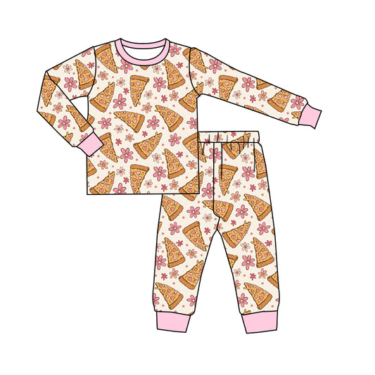 Baby Girls Valentines Pizza Flowers Top Pants Pajamas Clothes Sets preorder(moq 5)