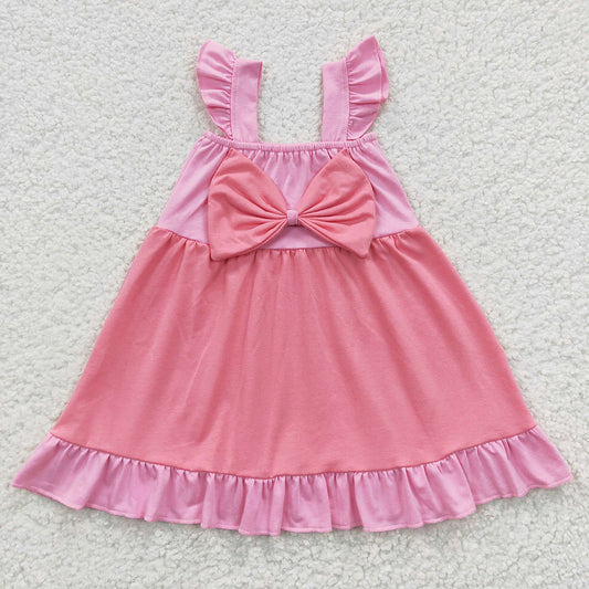 Baby Girls Pink Bow Summer Knee Length Dresses