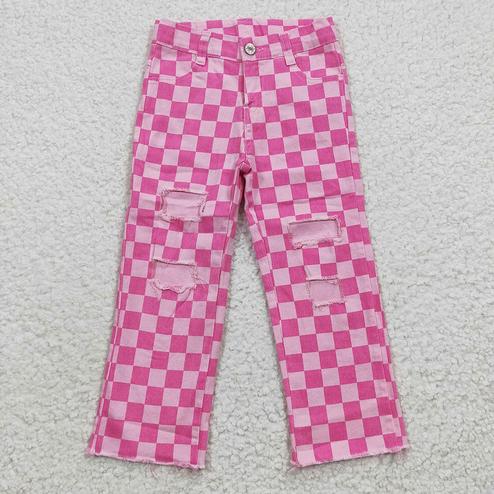 Baby Girls Pink Check Denim Cool Pants