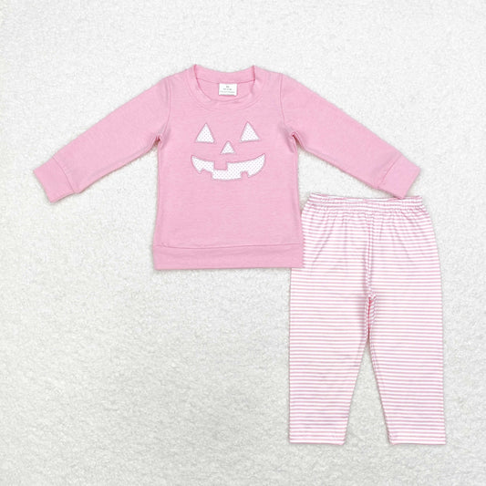 Baby Girls Pink Halloween Smile Face Top Stripes Pants Clothes Sets