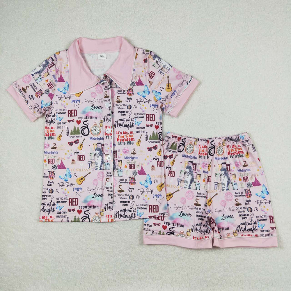 Mommy and Me Baby Girls Sibling Pink Singer Buttons Shirts Shorts Pajamas Clothes Sets