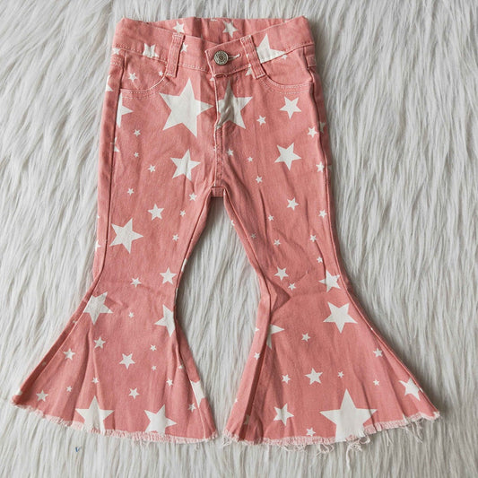 Baby Girls Pink Stars Western Bell Denim Jeans Pants