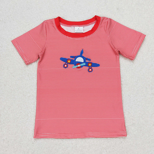 Baby Boys Plane Red Stripes Short Sleeve Tee Shirts Tops