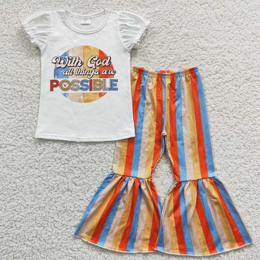 Baby Girls Possible Shirt Stipes Print Bell Pants Clothes Sets