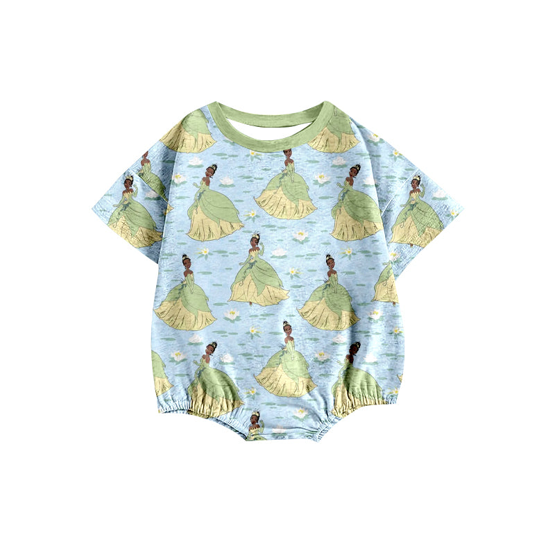 preorder(moq 5) Baby Girls Green Princess Short Sleeve Rompers