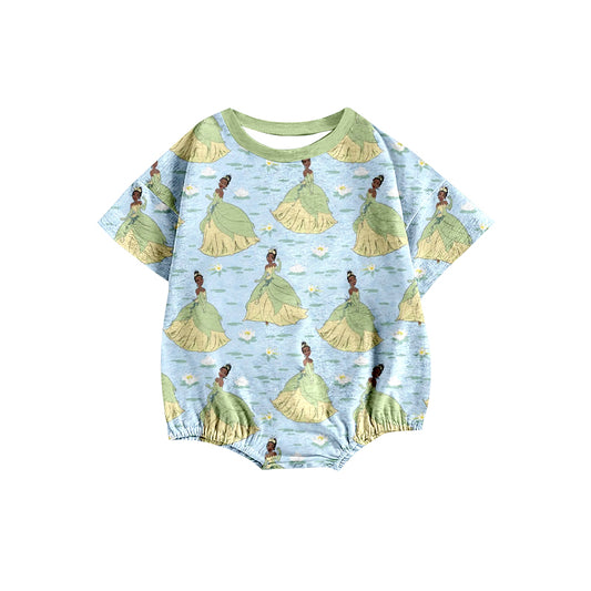 preorder(moq 5) Baby Girls Green Princess Short Sleeve Rompers