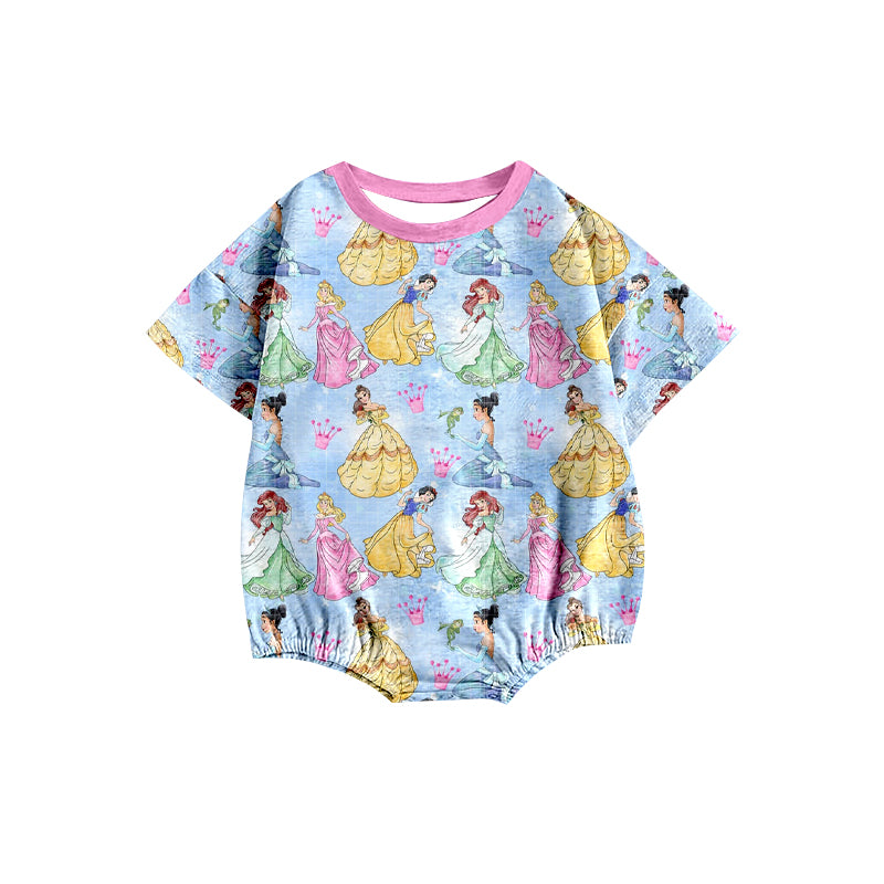 preorder(moq 5) Baby Girls Blue Princess Short Sleeve Rompers