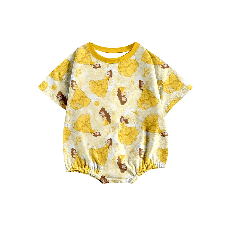 preorder(moq 5) Baby Girls Yellow Princess Short Sleeve Rompers